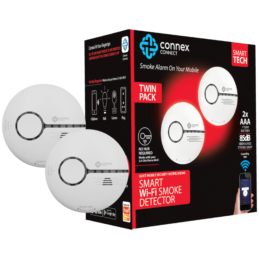 Connex Connect Smart Home Smart Wi-Fi Smoke Detector Alarm Twin Pack
