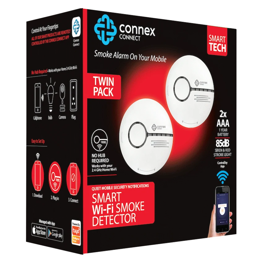 Connex Connect Smart Home Smart Wi-Fi Smoke Detector Alarm Twin Pack