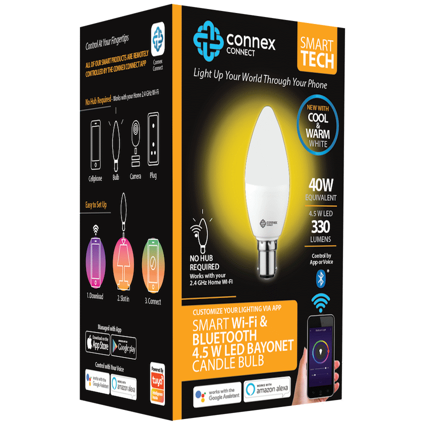 Connex Connect Smart Home Smart WiFi Bulb 4.5W LED White Candle Bayonet