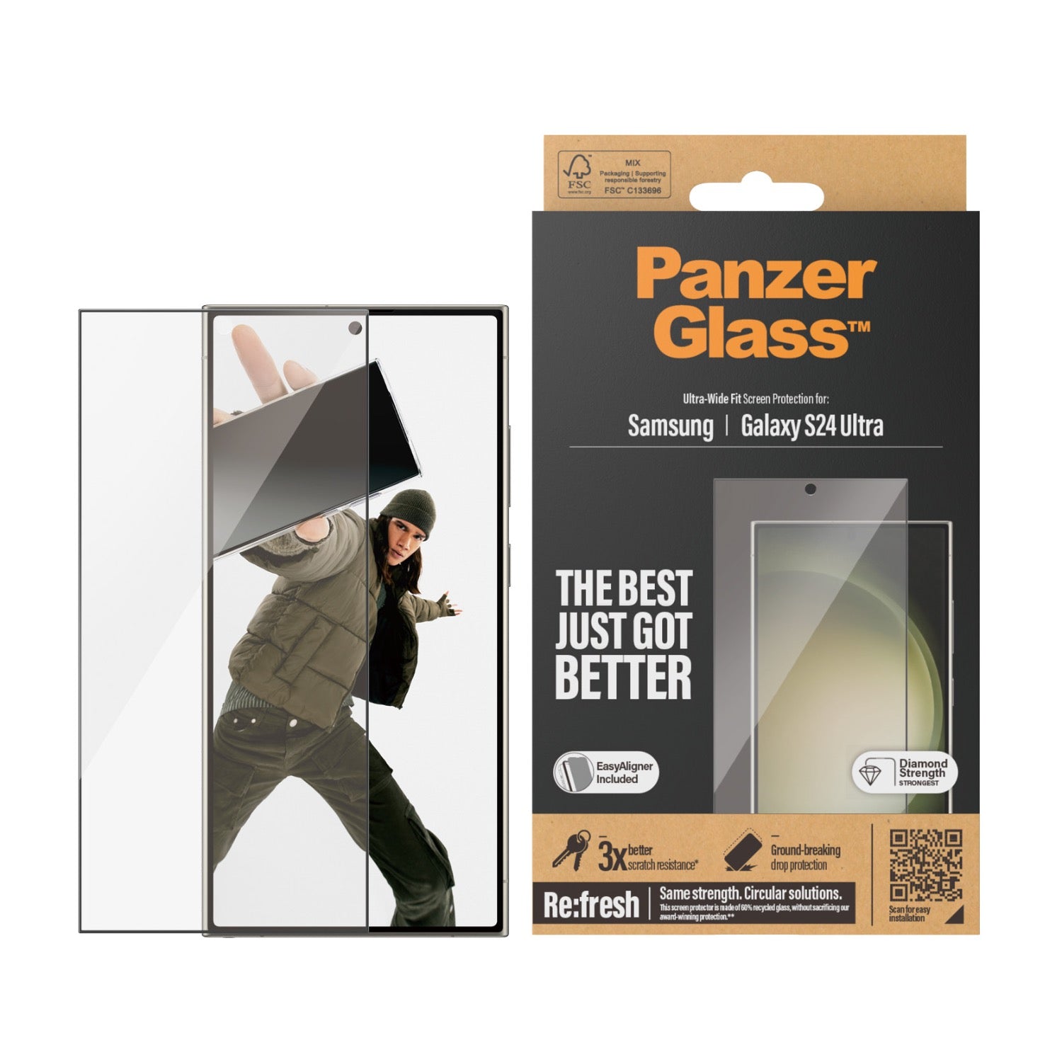 PanzerGlass Screen Protector Ultra Wide Fit With EasyAligner - Samsung Galaxy 24 Ultra - Black