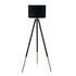 FLOOR LAMP WOODEN TRIPOD BLACK FABRIC SHADE 156cm