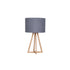 TABLE LAMP TALL WOODEN TRIPOD GREY FABRIC SHADE