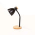 TABLE LAMP WOOD BASE OAK BLACK ARM & DOME