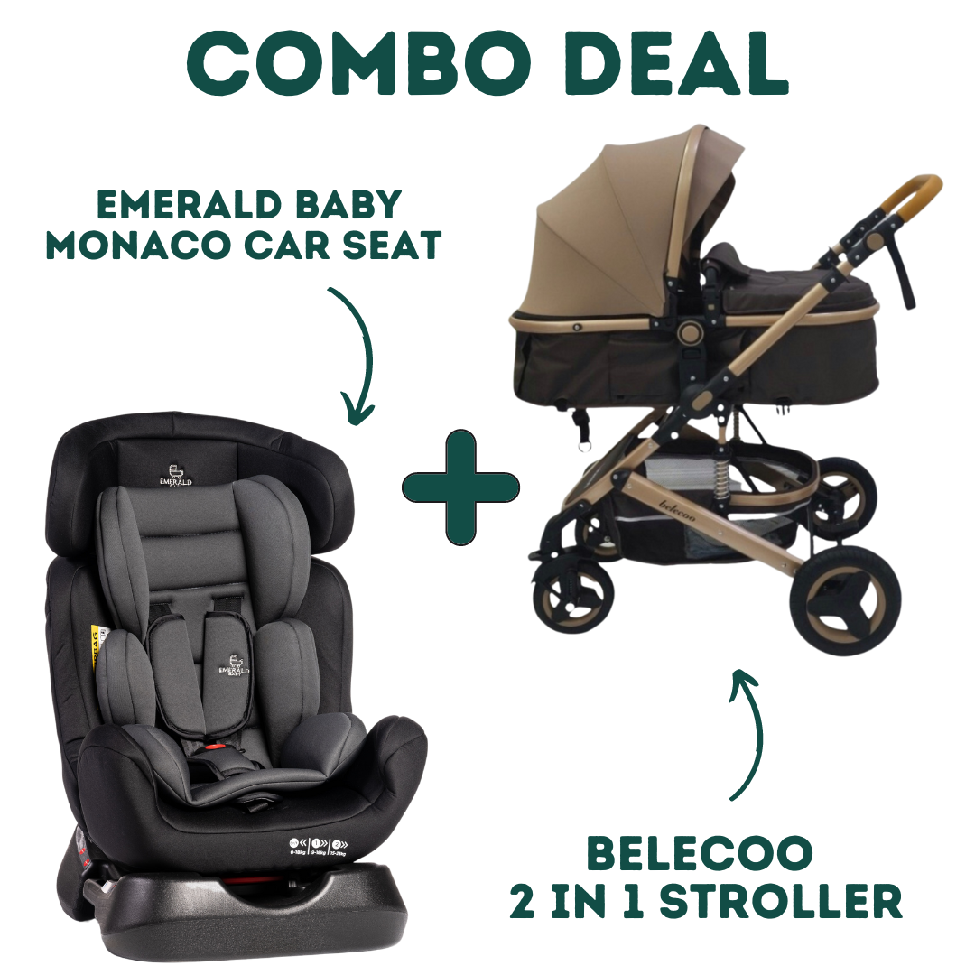 Emerald Baby Monaco Car Seat + 2 in 1 Belecoo Stroller (Khaaki)