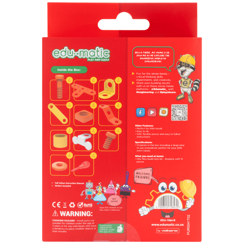 Edu Matic Edu-matic Flexi Build Mini Kit - Airplane - 12 pcs