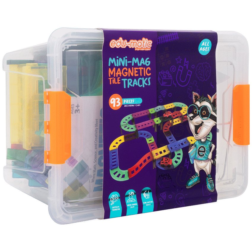 Edu Matic Toys and games Edu-Matic Mini-Mag Magnetic Tile Tracks with 2 Cars and 93 Pieces
