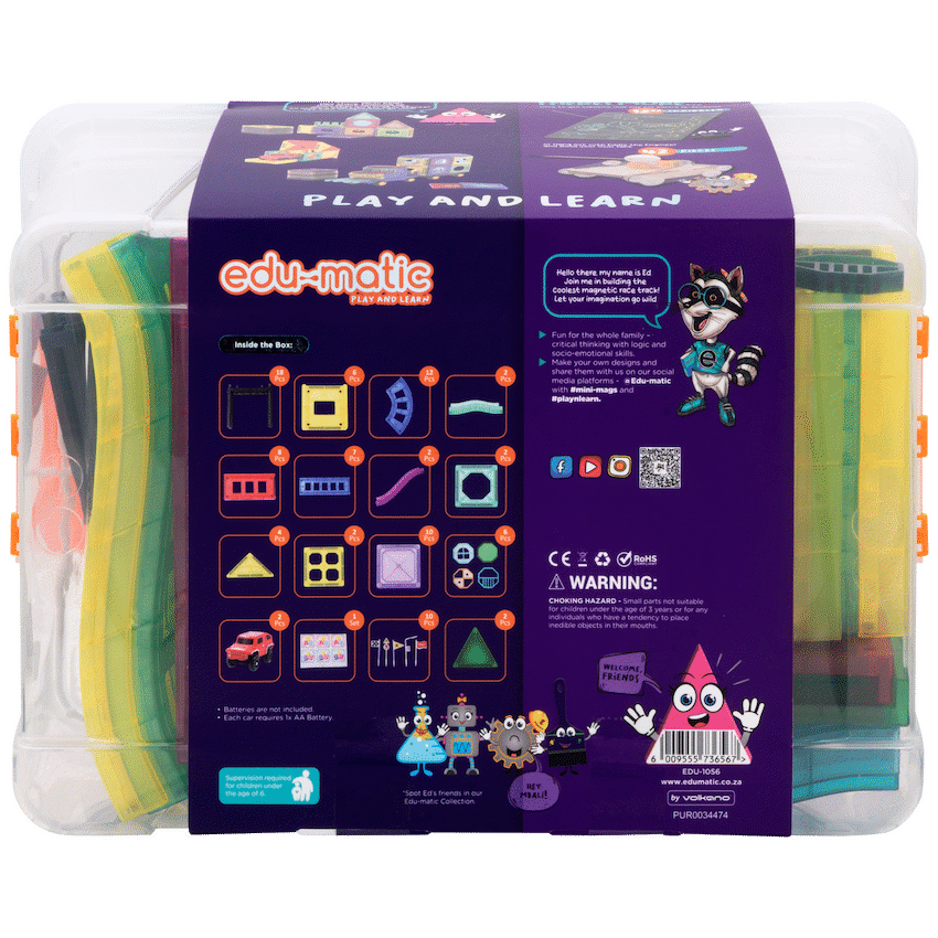 Edu Matic Toys and games Edu-Matic Mini-Mag Magnetic Tile Tracks with 2 Cars and 93 Pieces