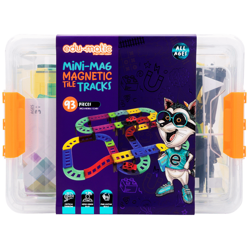 Edu Matic Toys and games Edu-Matic Mini-Mag Magnetic Tile Tracks with 2 Cars and 93 Pieces