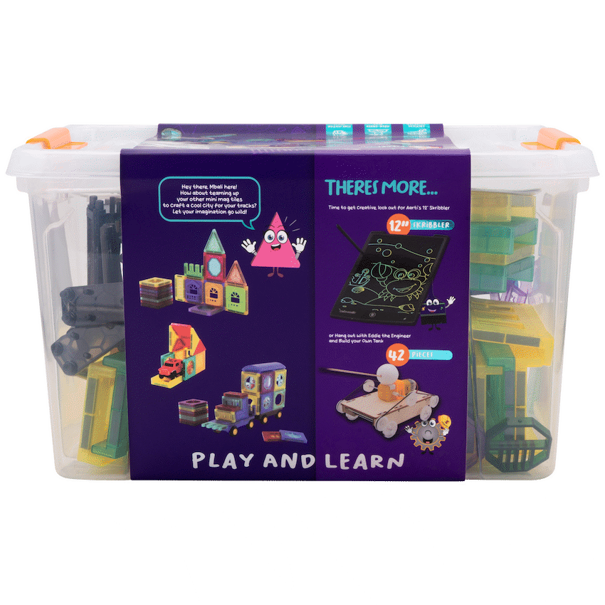 Edu Matic Toys and games Edu-Matic Mini-Mag Magnetic Tile Tracks with 2 Cars and 93 Pieces