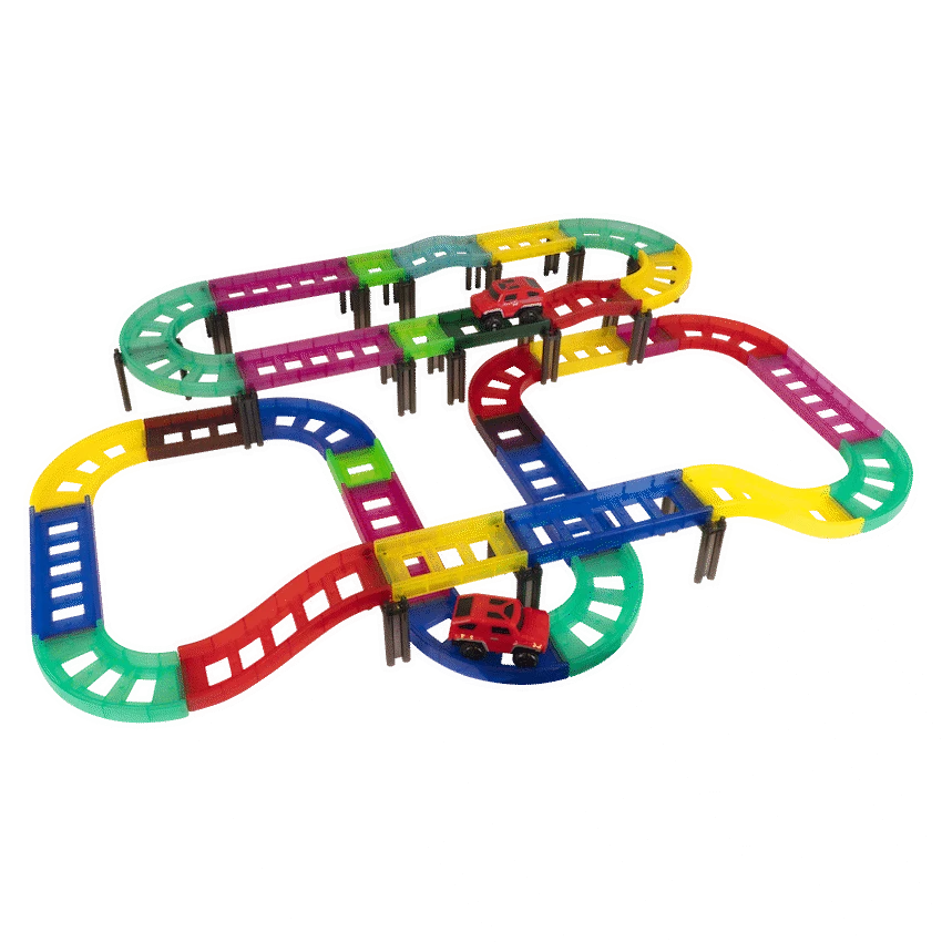 Edu Matic Toys and games Edu-Matic Mini-Mag Magnetic Tile Tracks with 2 Cars and 93 Pieces