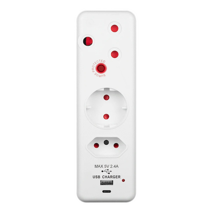 Ellies Electrical Ellies  3 Way Medium Surge adaptor Schuko,with type C + USB