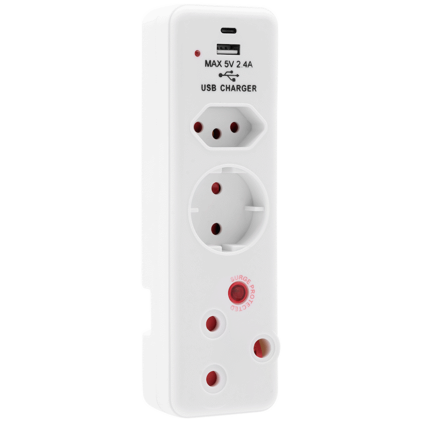 Ellies Electrical Ellies  3 Way Medium Surge adaptor Schuko,with type C + USB