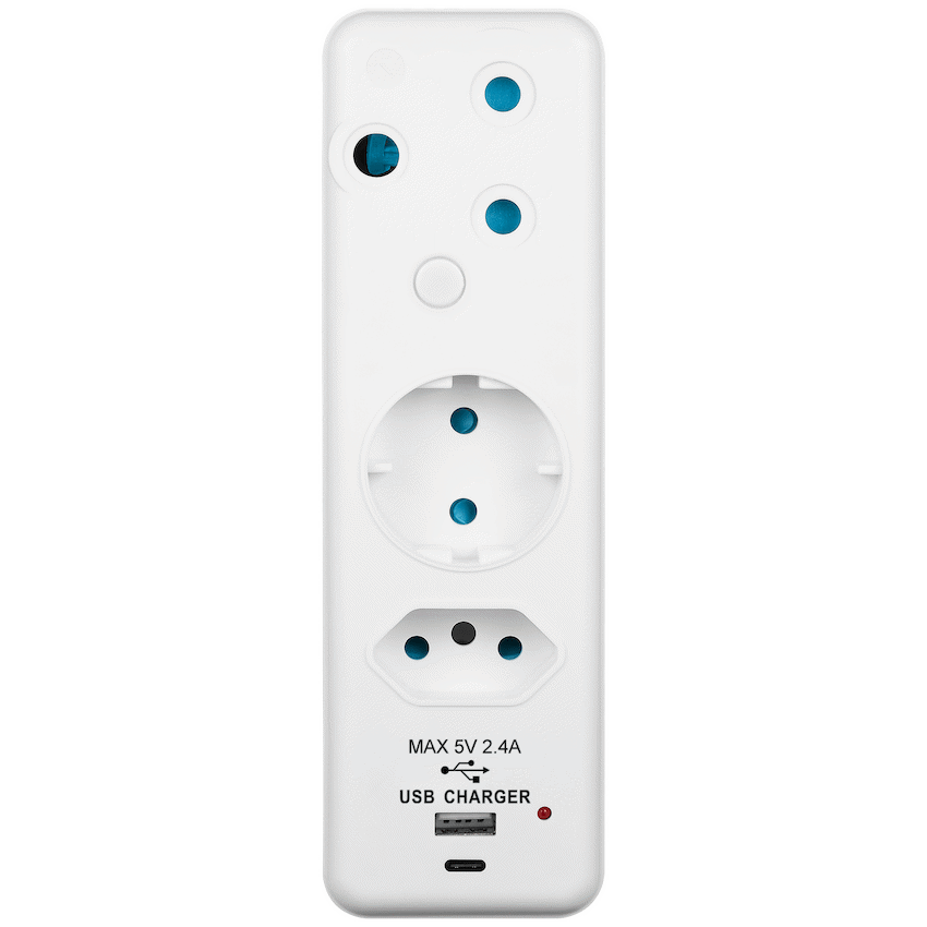 Ellies Electrical Ellies 3-Way Schuko Adaptor with Type-C + USB - White