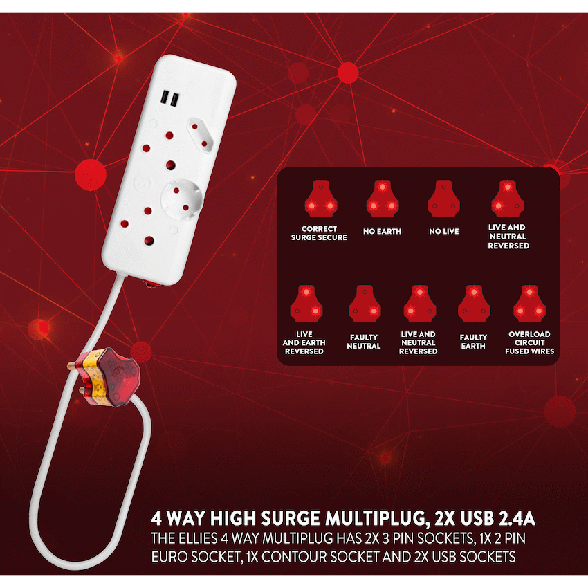 Ellies Electrical Ellies 4-Way High Surge Multiplug