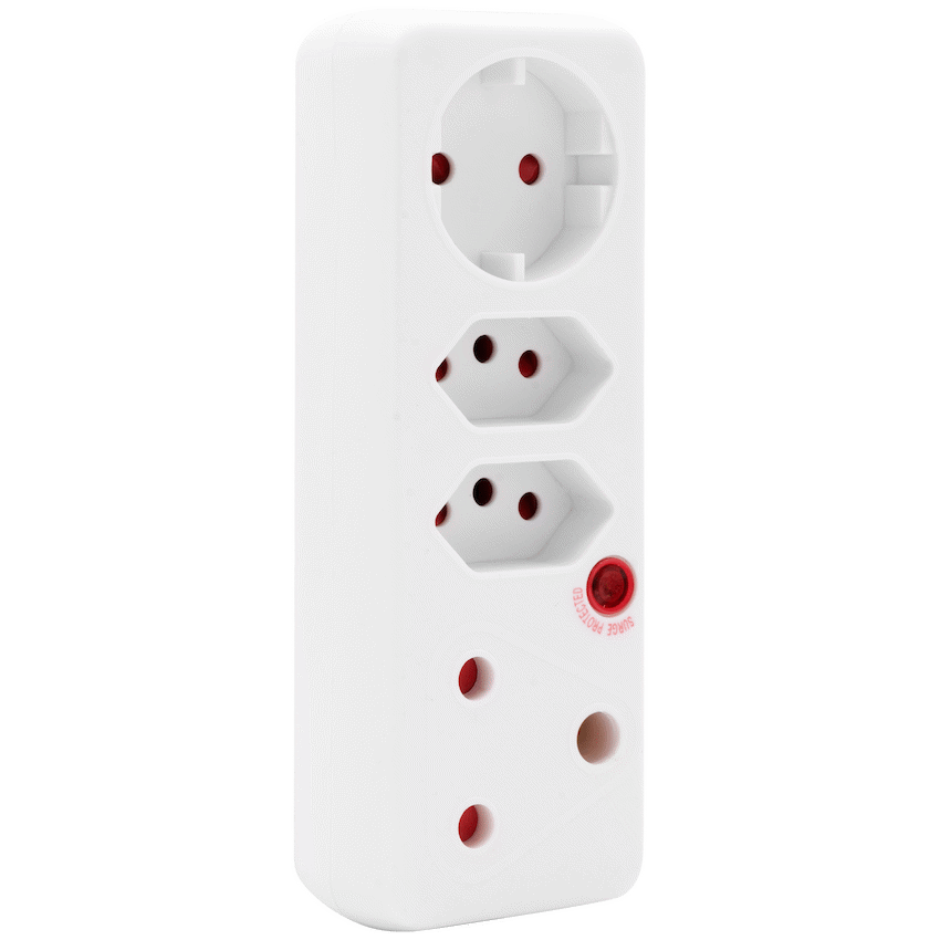 Ellies Electrical Ellies 4-Way Medium Surge Adaptor with Schuko - White