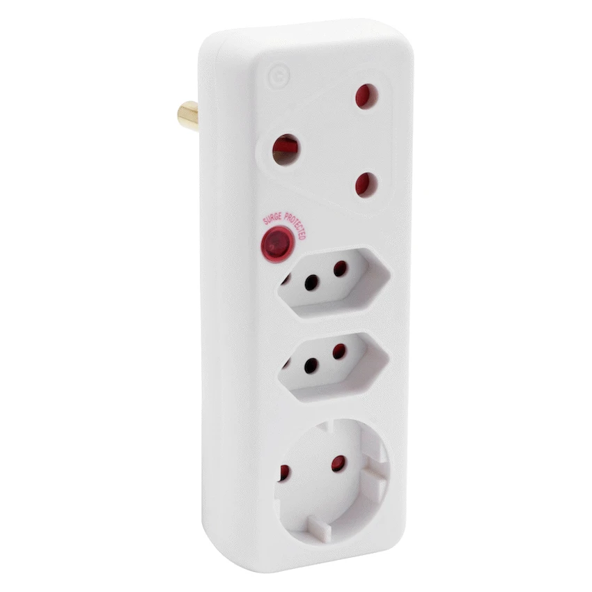 Ellies Electrical Ellies 4-Way Medium Surge Adaptor with Schuko - White