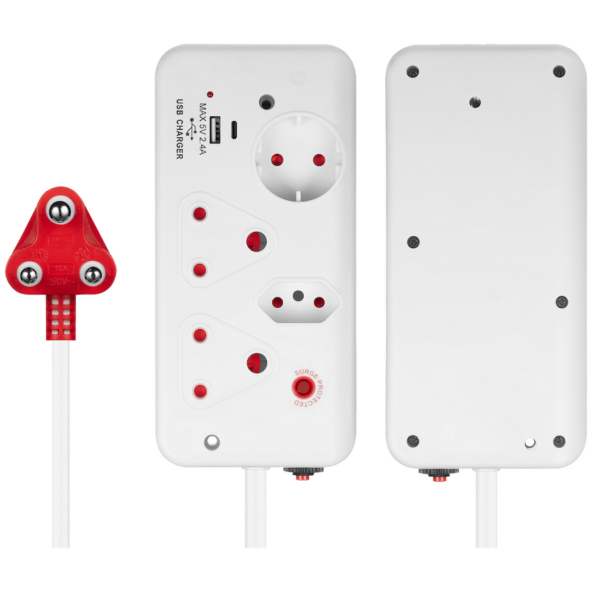 Ellies Electrical Ellies 4-Way Medium Surge Multiplug with USB-A+USB-C 0.5m