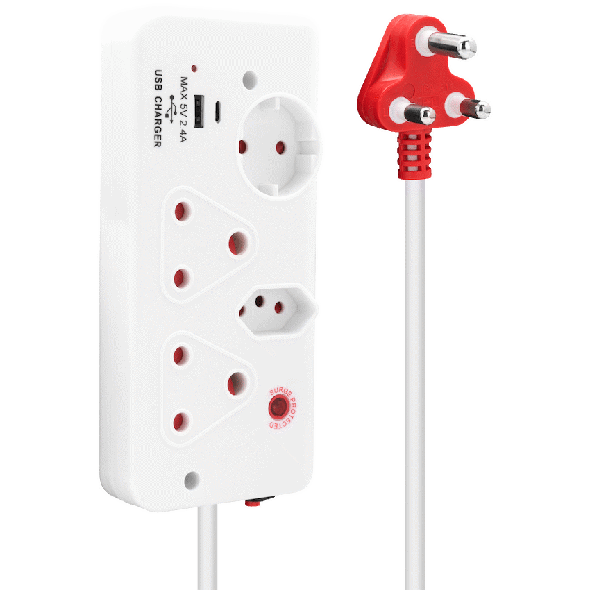 Ellies Electrical Ellies 4-Way Medium Surge Multiplug with USB-A+USB-C 0.5m