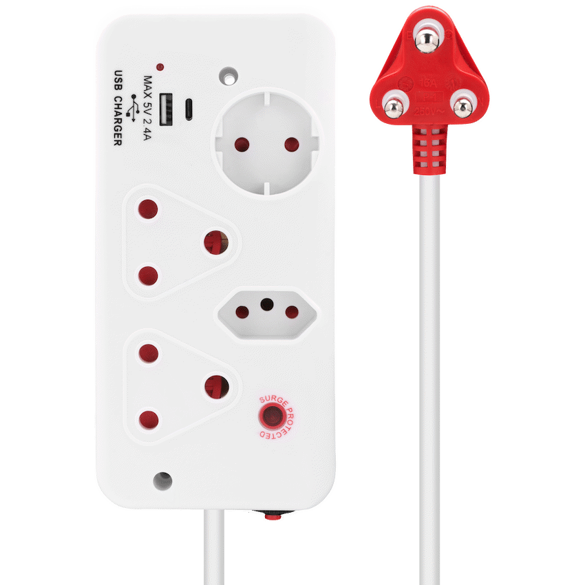 Ellies Electrical Ellies 4-Way Medium Surge Multiplug with USB-A+USB-C 0.5m