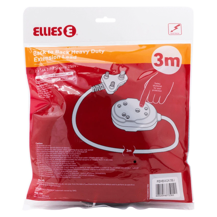 Ellies Electrical Ellies Back to Back Heavy Duty Extension Lead - 3m