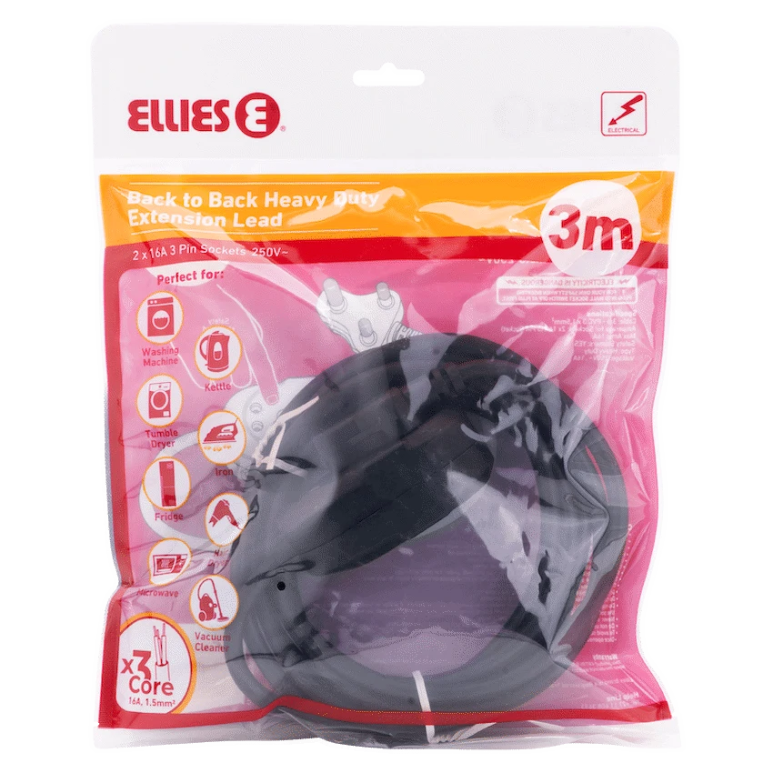 Ellies Electrical Ellies Back to Back Heavy Duty Extension Lead - 3m