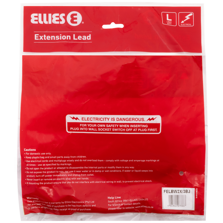 Ellies Electrical Ellies Back-to-Back Light-Duty Extension Lead - 3m