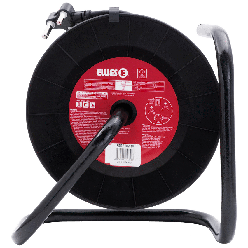 Ellies Electrical Ellies Heavy Duty Medium Surge Protected Extension Reel 10m - Black