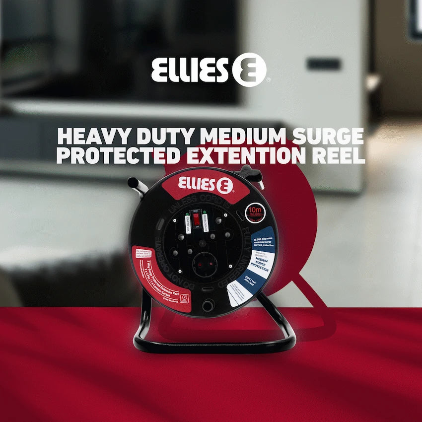 Ellies Electrical Ellies Heavy Duty Medium Surge Protected Extension Reel 10m - Black