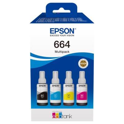 EPSON Epson Epson 664 Ink Bottles Multipack 280ml (total) 1 x Black 1 x Cyan 1 x Magenta 1 x Yellow L565/ L550/ L486/ L455/ L386/ L382/ L365/ L355/ L355 4500 Black / 7500 Colour pages