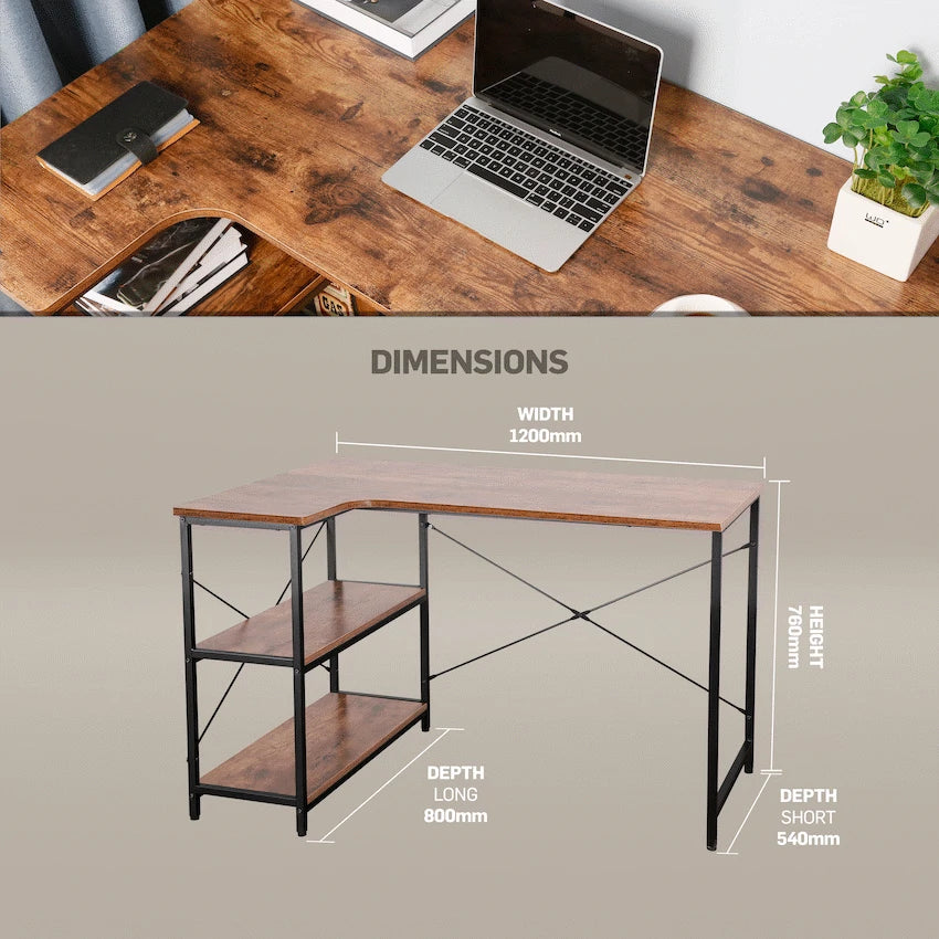 Everfurn Furniture Everfurn Anthony L-Shaped Corner Work Desk - Steel Frame