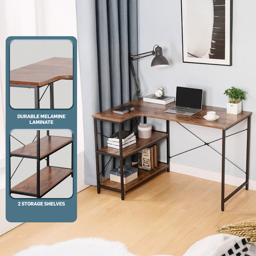 Everfurn Furniture Everfurn Anthony L-Shaped Corner Work Desk - Steel Frame