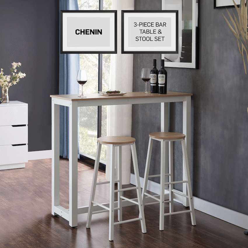 Everfurn Furniture Everfurn Chenin 3-Piece Bar Table & Stool Set with Powder-Coated Frame