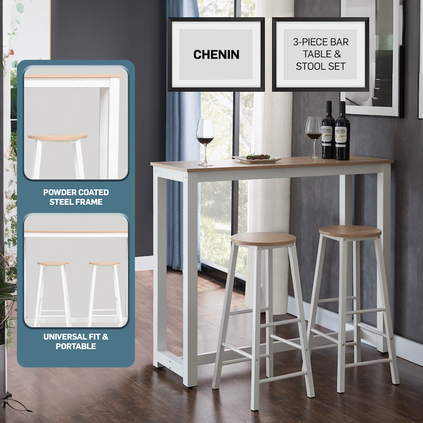 Everfurn Furniture Everfurn Chenin 3-Piece Bar Table & Stool Set with Powder-Coated Frame