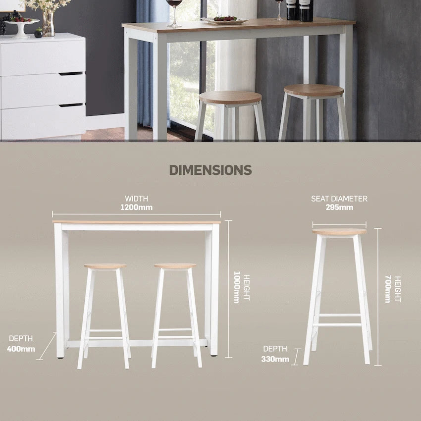 Everfurn Furniture Everfurn Chenin 3-Piece Bar Table & Stool Set with Powder-Coated Frame