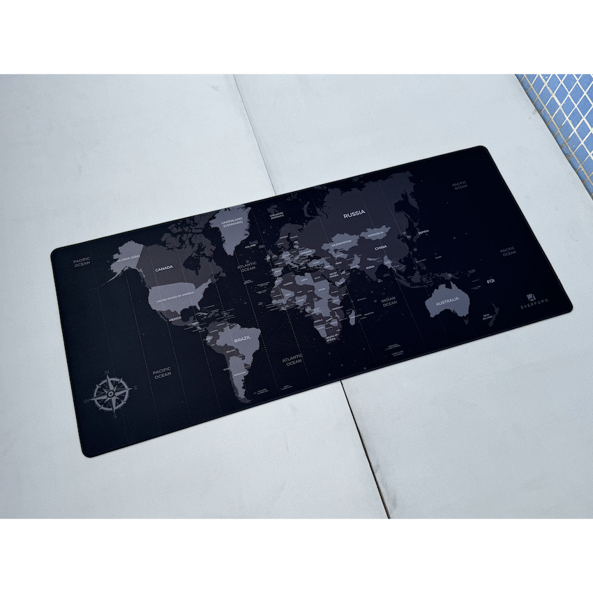 Everfurn Furniture Everfurn Desk Mat - World Map - Large - Black - Non-Slip