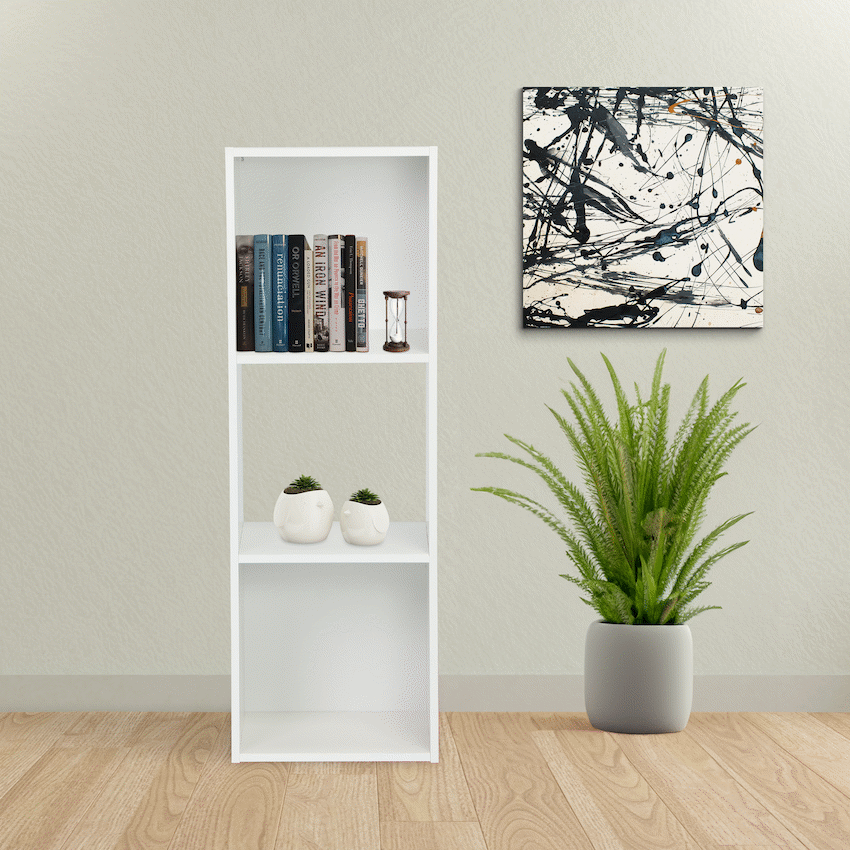 Everfurn Furniture Everfurn Grayscale 3 Tier Bookshelf White, High Pressure Laminate