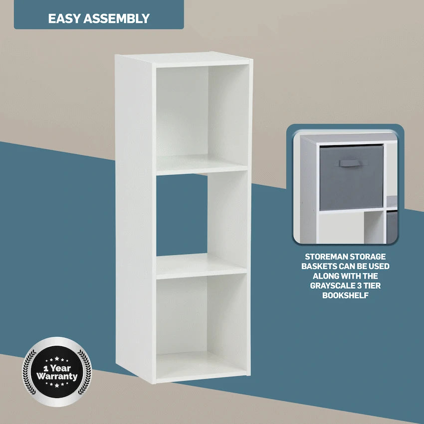 Everfurn Furniture Everfurn Grayscale 3 Tier Bookshelf White, High Pressure Laminate