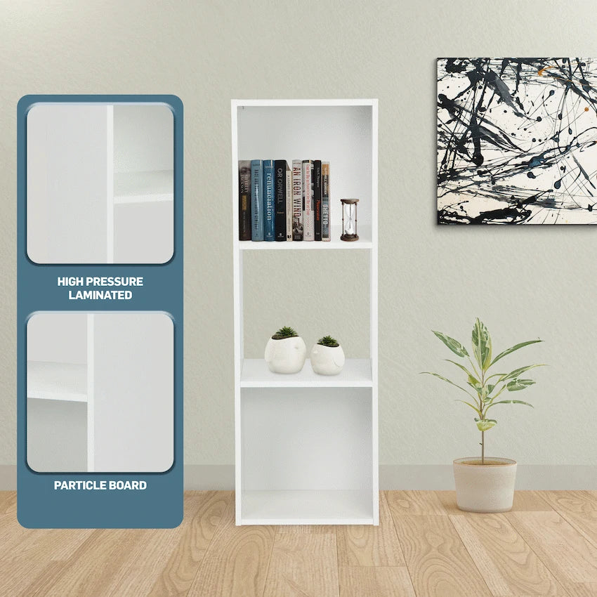 Everfurn Furniture Everfurn Grayscale 3 Tier Bookshelf White, High Pressure Laminate