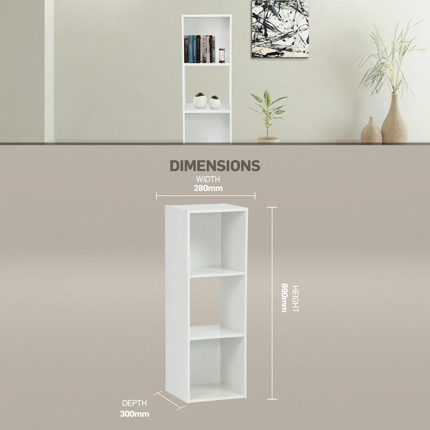 Everfurn Furniture Everfurn Grayscale 3 Tier Bookshelf White, High Pressure Laminate