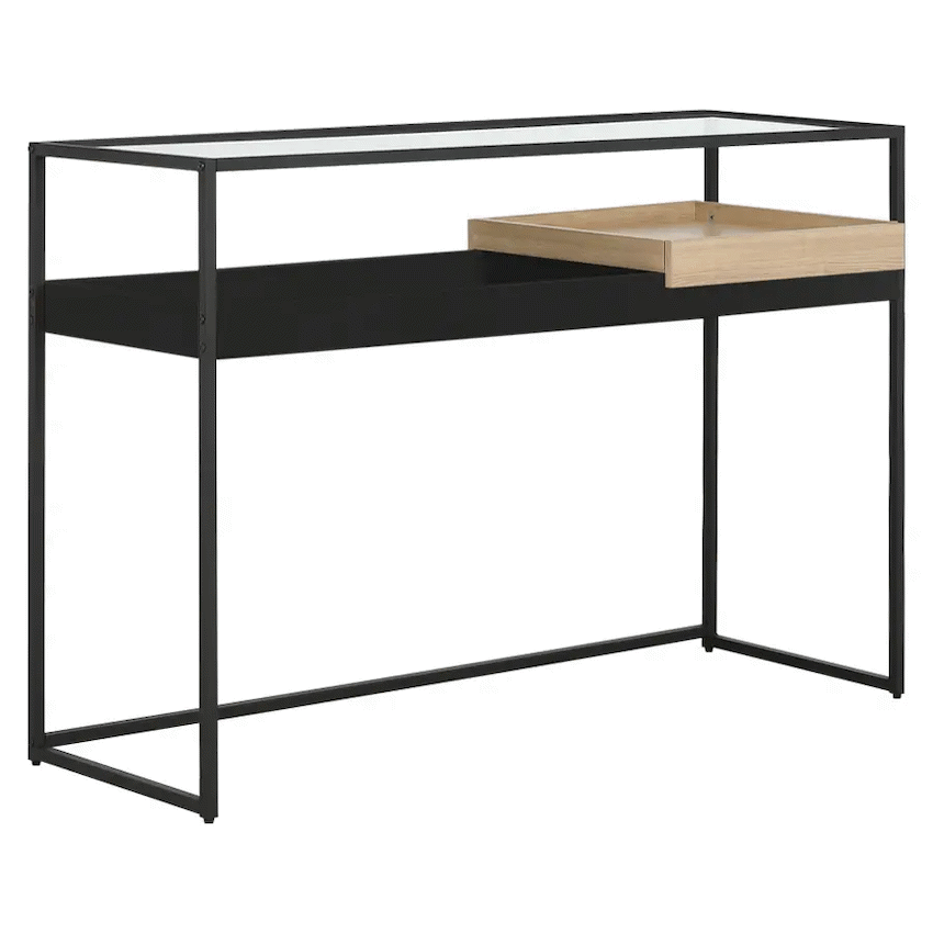 Everfurn Furniture Everfurn Millenium Console, Powder Coated Steel Frame, Tempered Glass