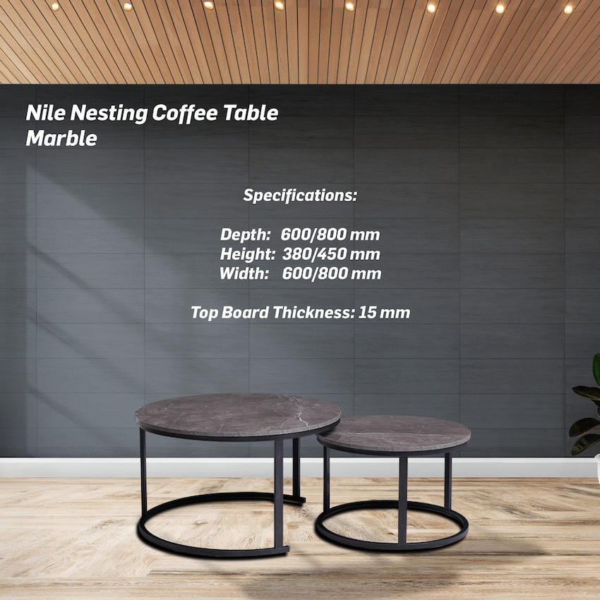 Everfurn Furniture Everfurn Nile Nesting Coffee Table Marble, 2 Piece