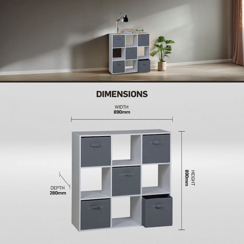 Everfurn Furniture Everfurn Ninefold Bookshelf with 5 Storage Bins