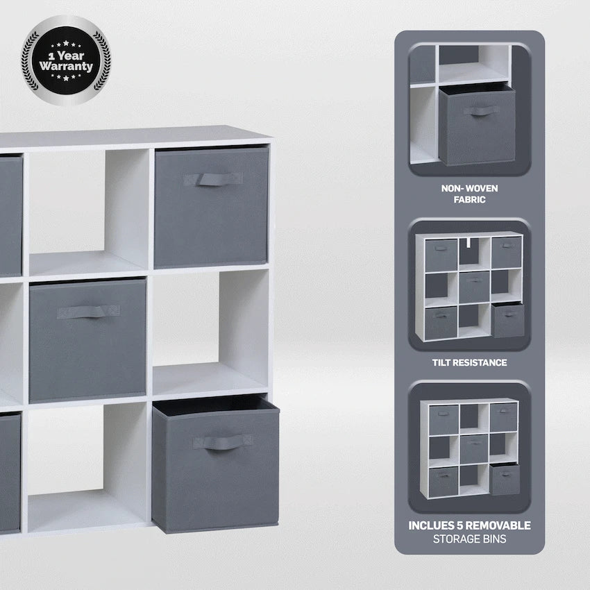 Everfurn Furniture Everfurn Ninefold Bookshelf with 5 Storage Bins