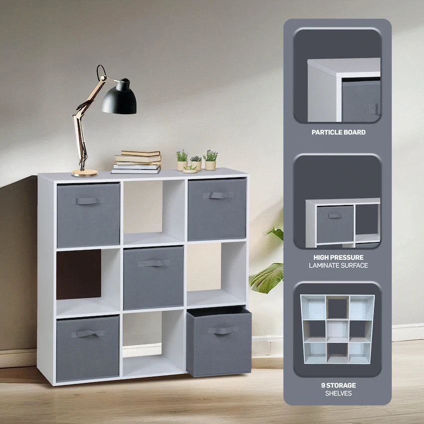 Everfurn Furniture Everfurn Ninefold Bookshelf with 5 Storage Bins