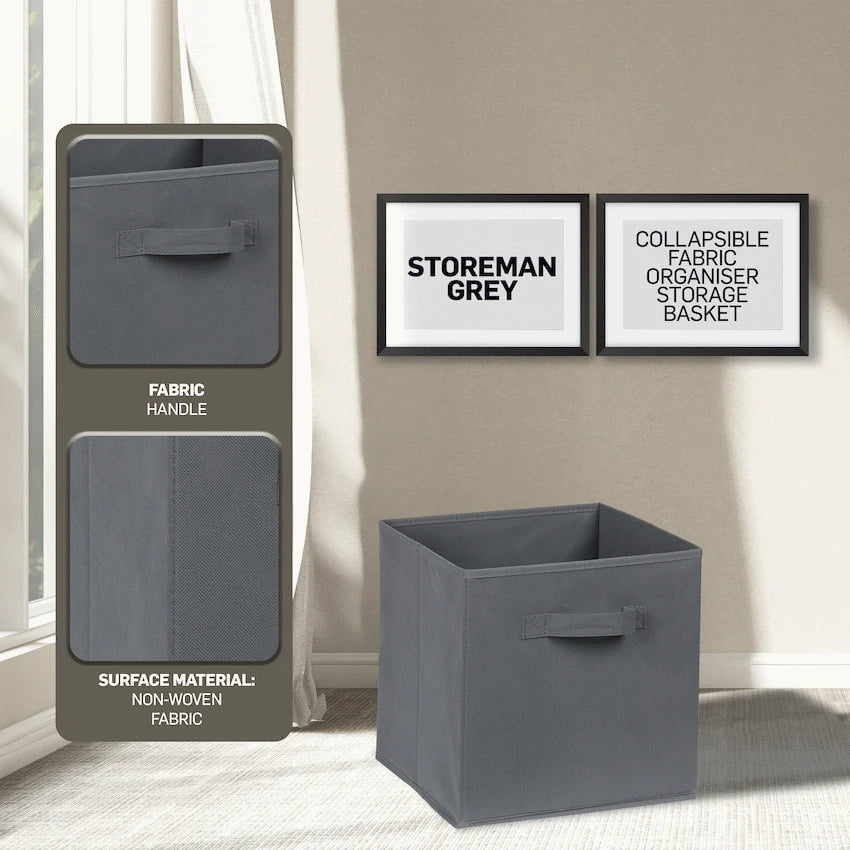 Everfurn Furniture Everfurn Storeman Grey, Collapsible Fabric Organiser Storage Basket - 10 Pack