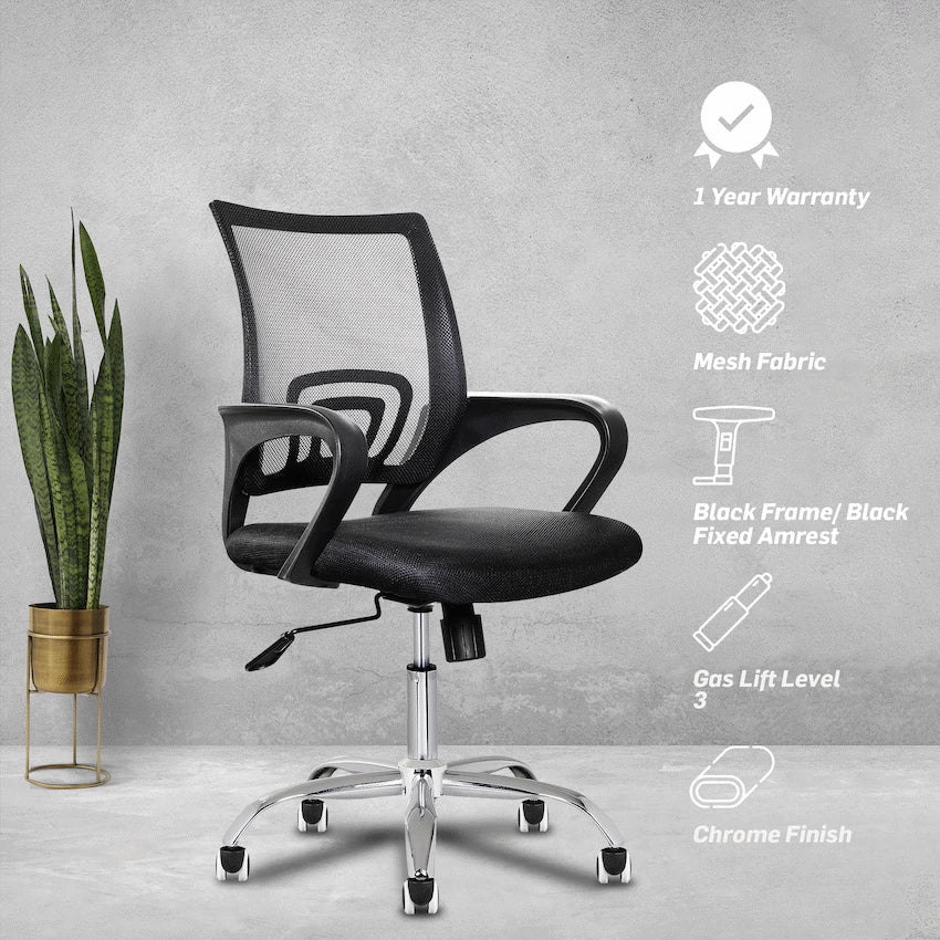 Everfurn Furniture Everfurn Swift Mid Back Chair - Black