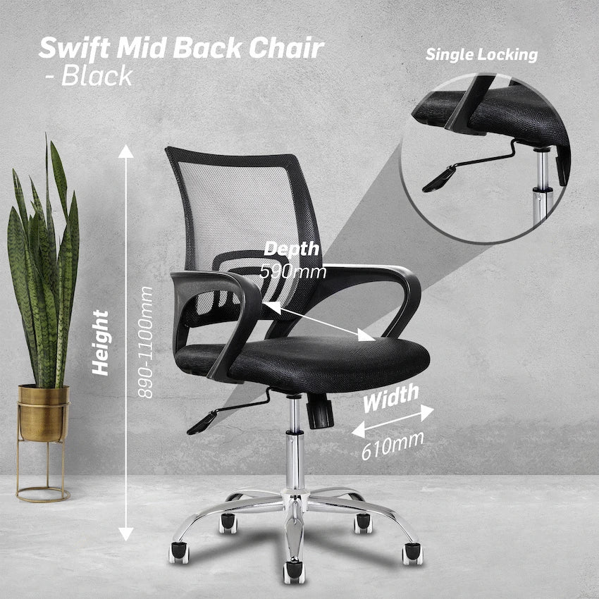 Everfurn Furniture Everfurn Swift Mid Back Chair - Black