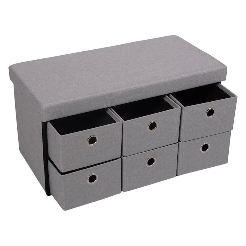 Everfurn Furniture Foldable Storage Ottoman with Six Drawers