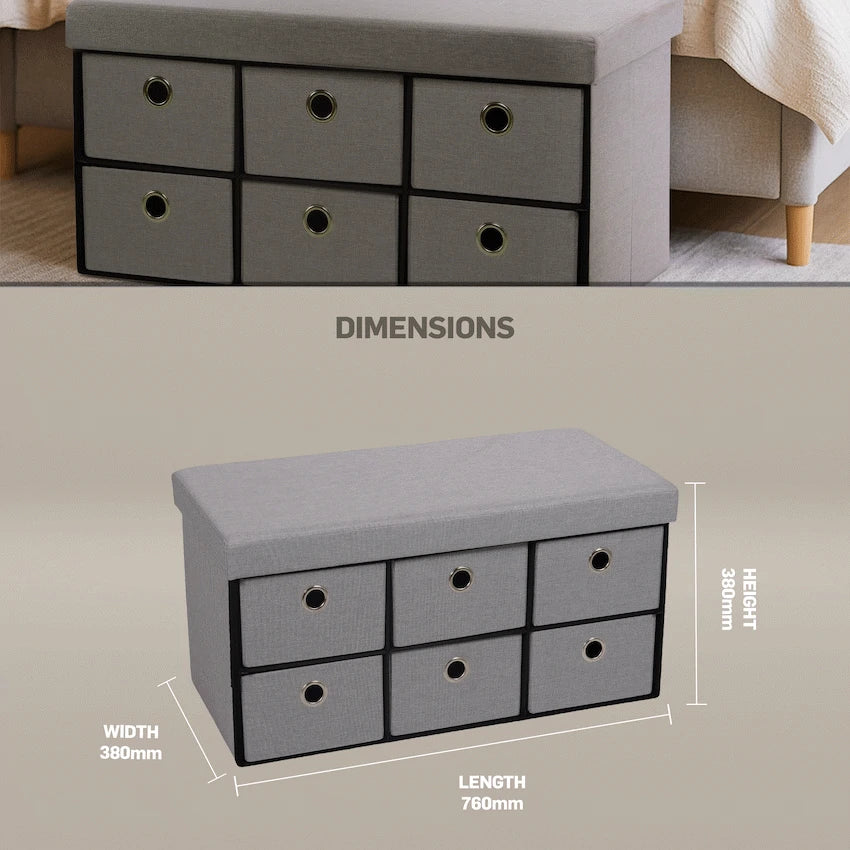 Everfurn Furniture Foldable Storage Ottoman with Six Drawers
