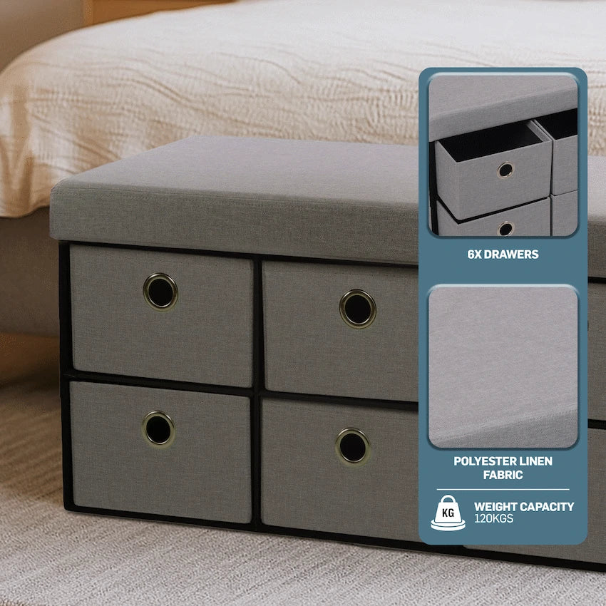Everfurn Furniture Foldable Storage Ottoman with Six Drawers